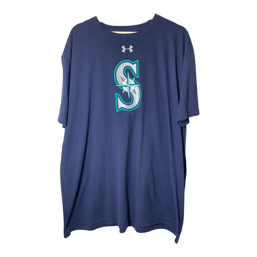 MLB Seattle Mariners T-Shirt Mens Under Armour Size 2XL XXL Navy Blue SS